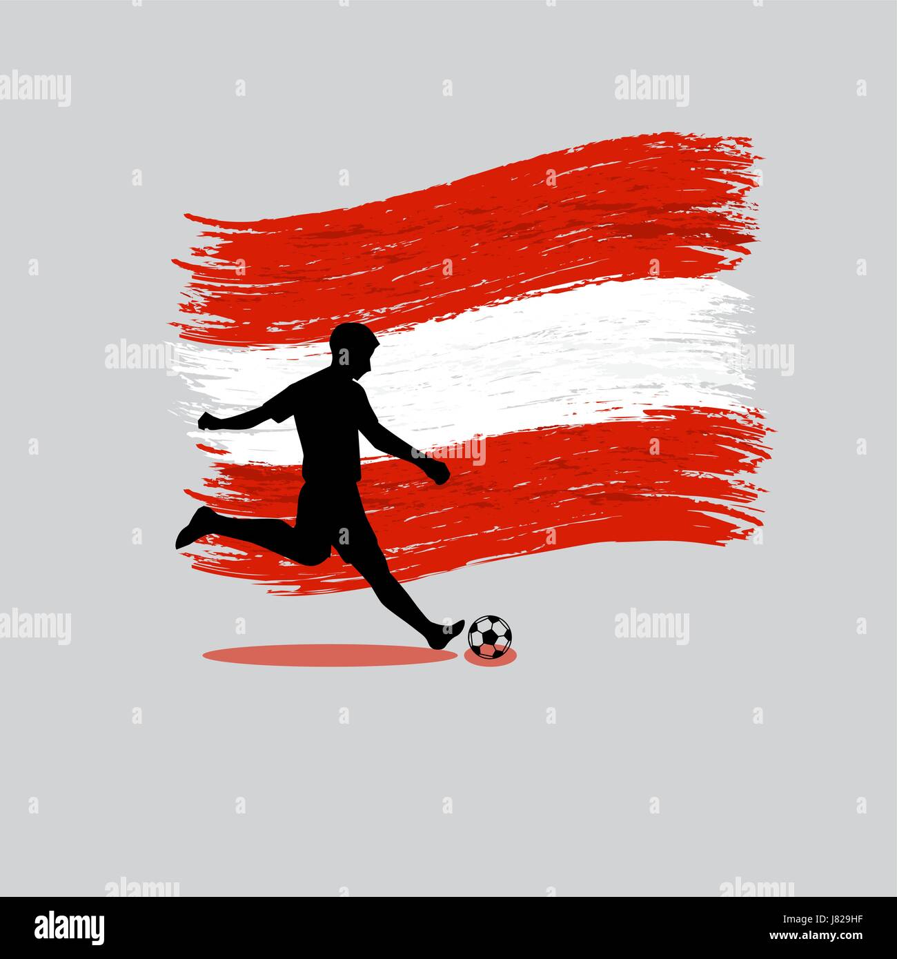 Giocatore di calcio azione con la Repubblica d' Austria bandiera sul vettore di fondo Illustrazione Vettoriale