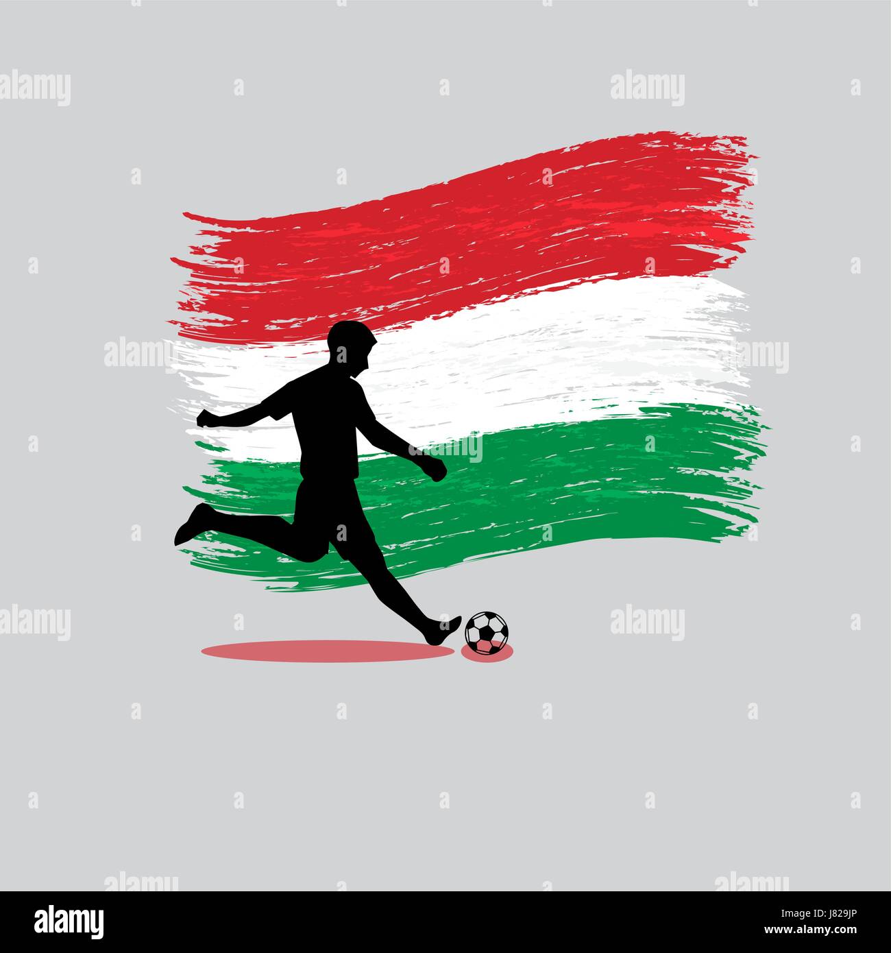 Giocatore di calcio azione con Ungheria bandiera sul vettore di fondo Illustrazione Vettoriale
