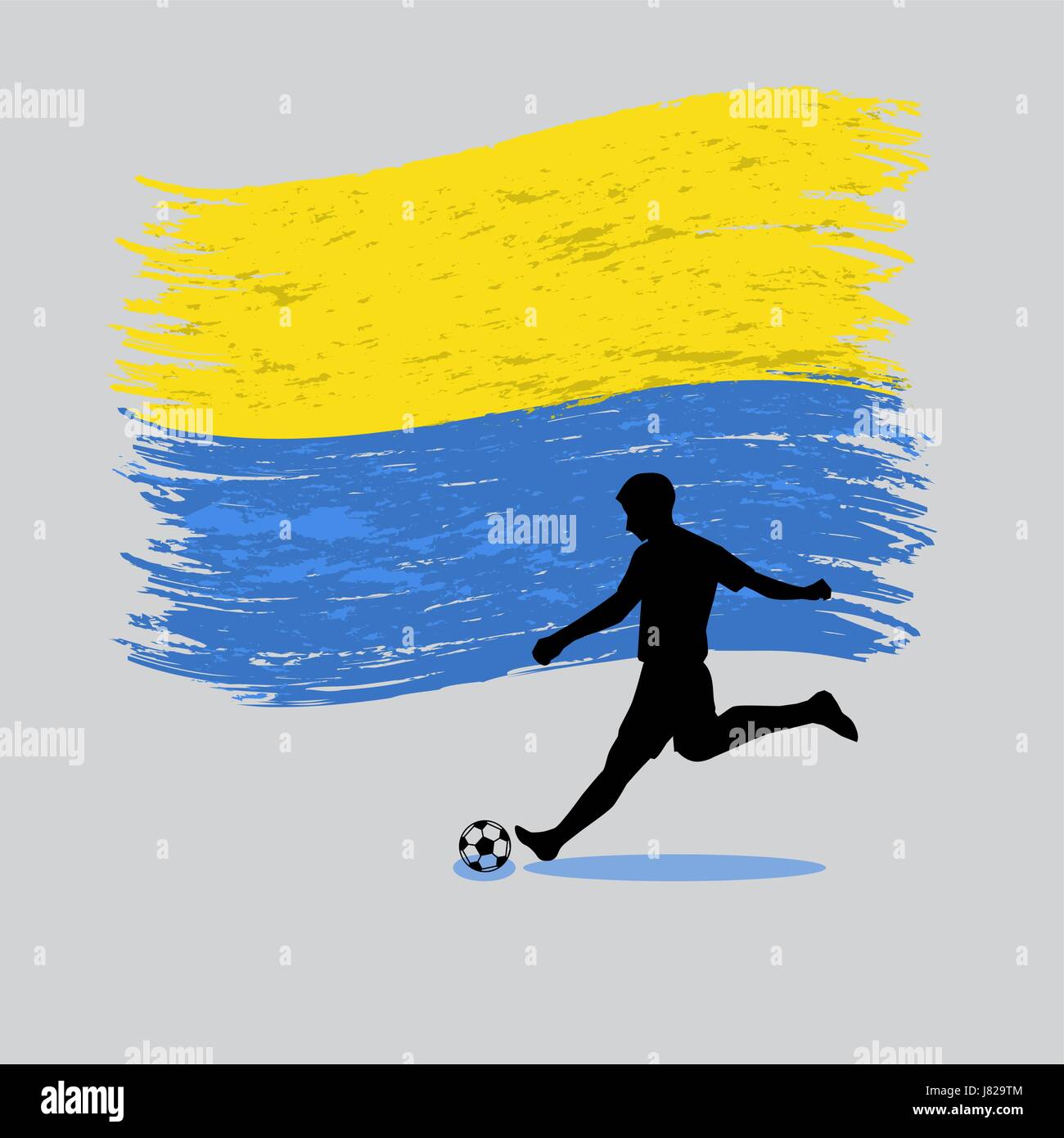Giocatore di calcio azione con Ucraina bandiera sul vettore di fondo Illustrazione Vettoriale