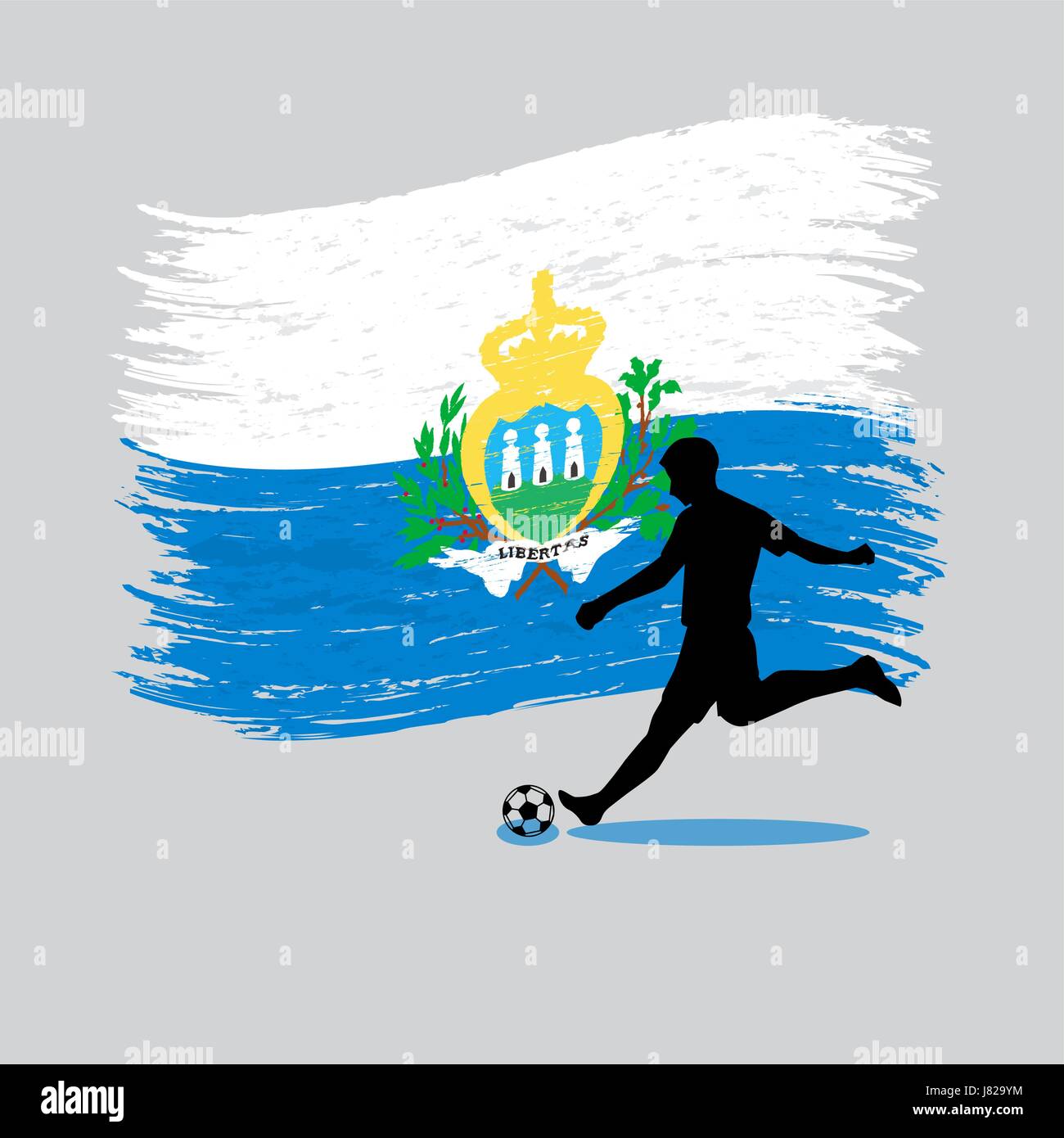 Giocatore di calcio azione con la Repubblica di San Marino bandiera su backgroundvector Illustrazione Vettoriale