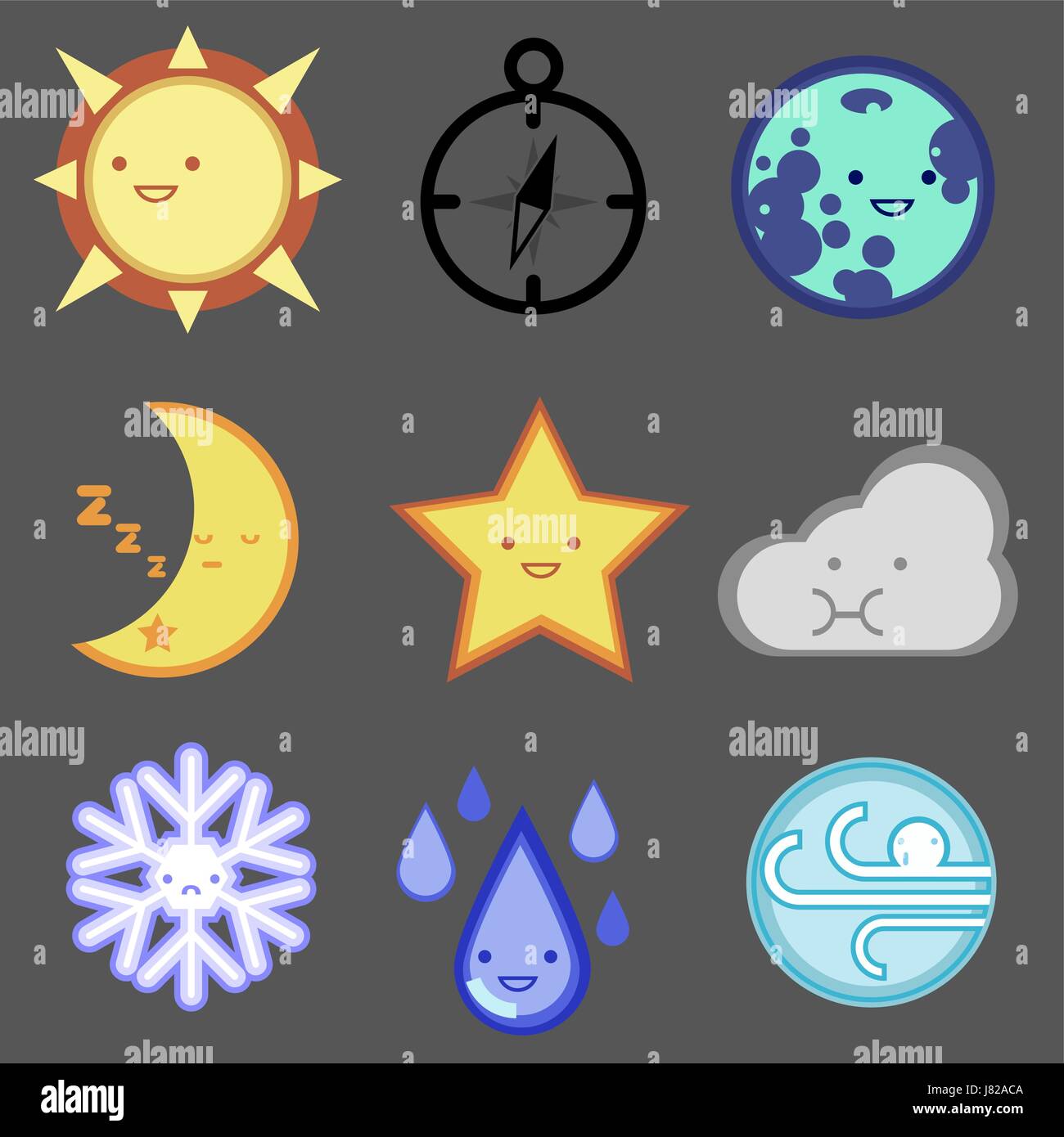 Previsioni meteo icon set per il web design, mobile, internet ,l'applicazione, artwork etc. Illustrazione Vettoriale