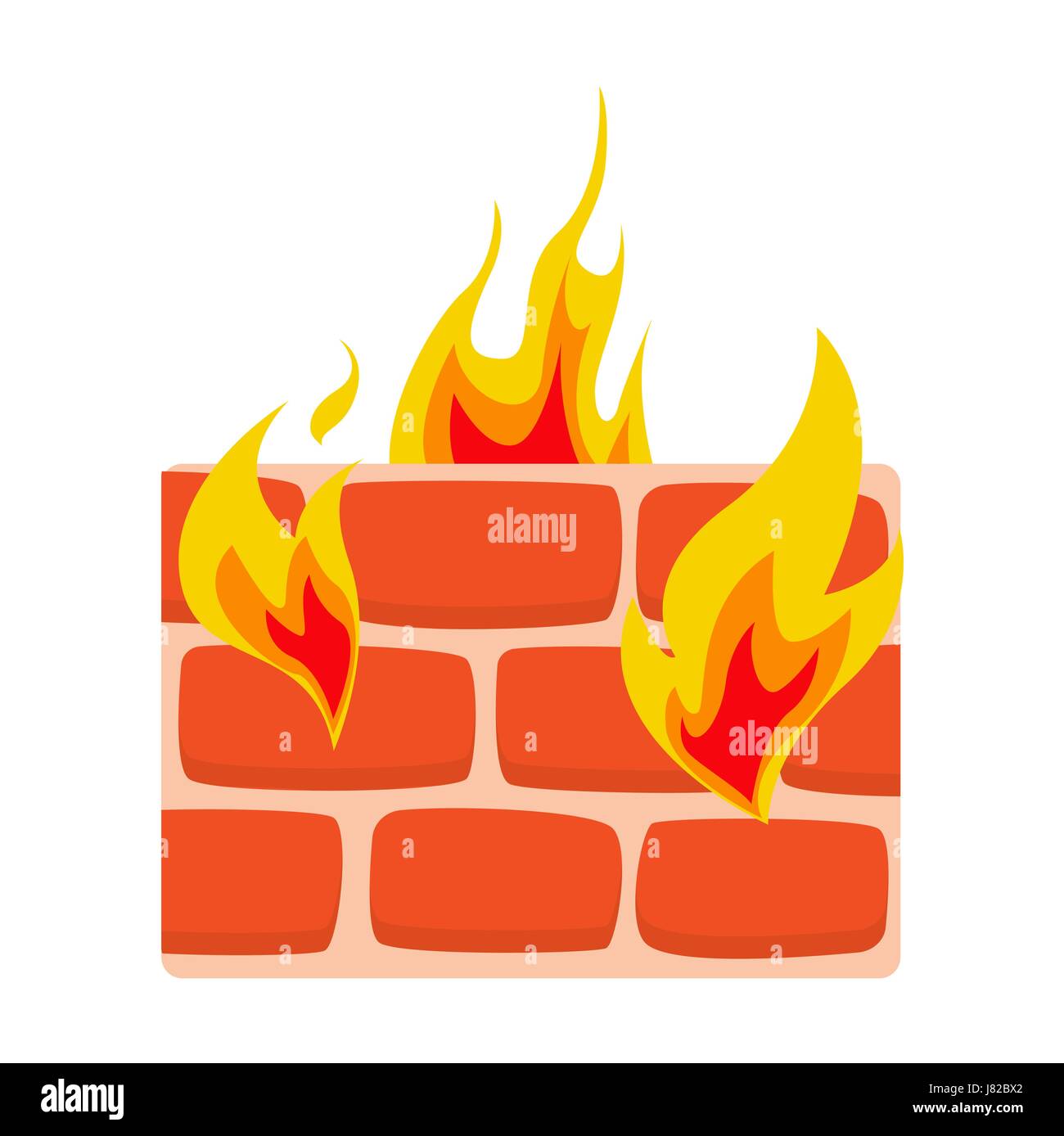 Icona Firewall parete piana in fuoco icona illustrazione vettoriale Illustrazione Vettoriale
