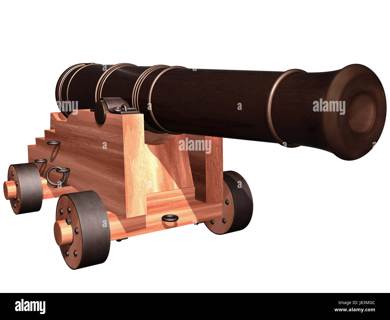 Cannone di legno pistola arma da fuoco d'artiglieria braccio di bronzo arma storica marina isolato Foto Stock