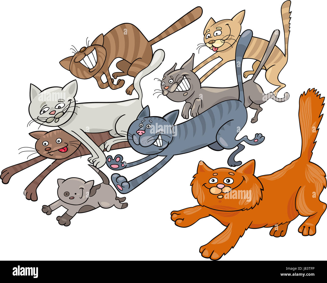 Il pet gatti illustrazione funny cartoon pussycat cat gatto domestico comics eseguire ridere Foto Stock