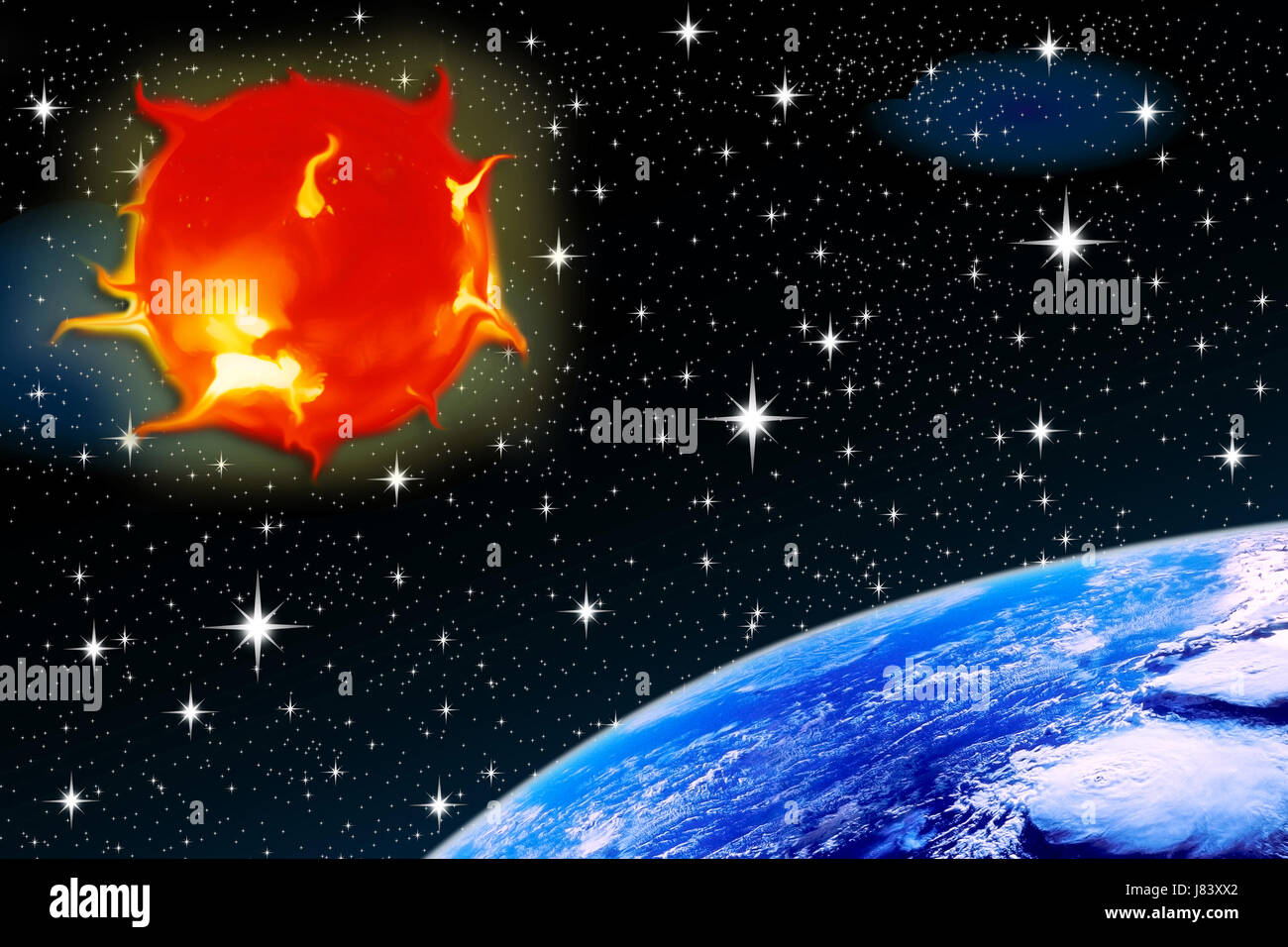 Spazio eruzione solare mondo pianeta terra mondo stelle asterischi astronomia shine Foto Stock