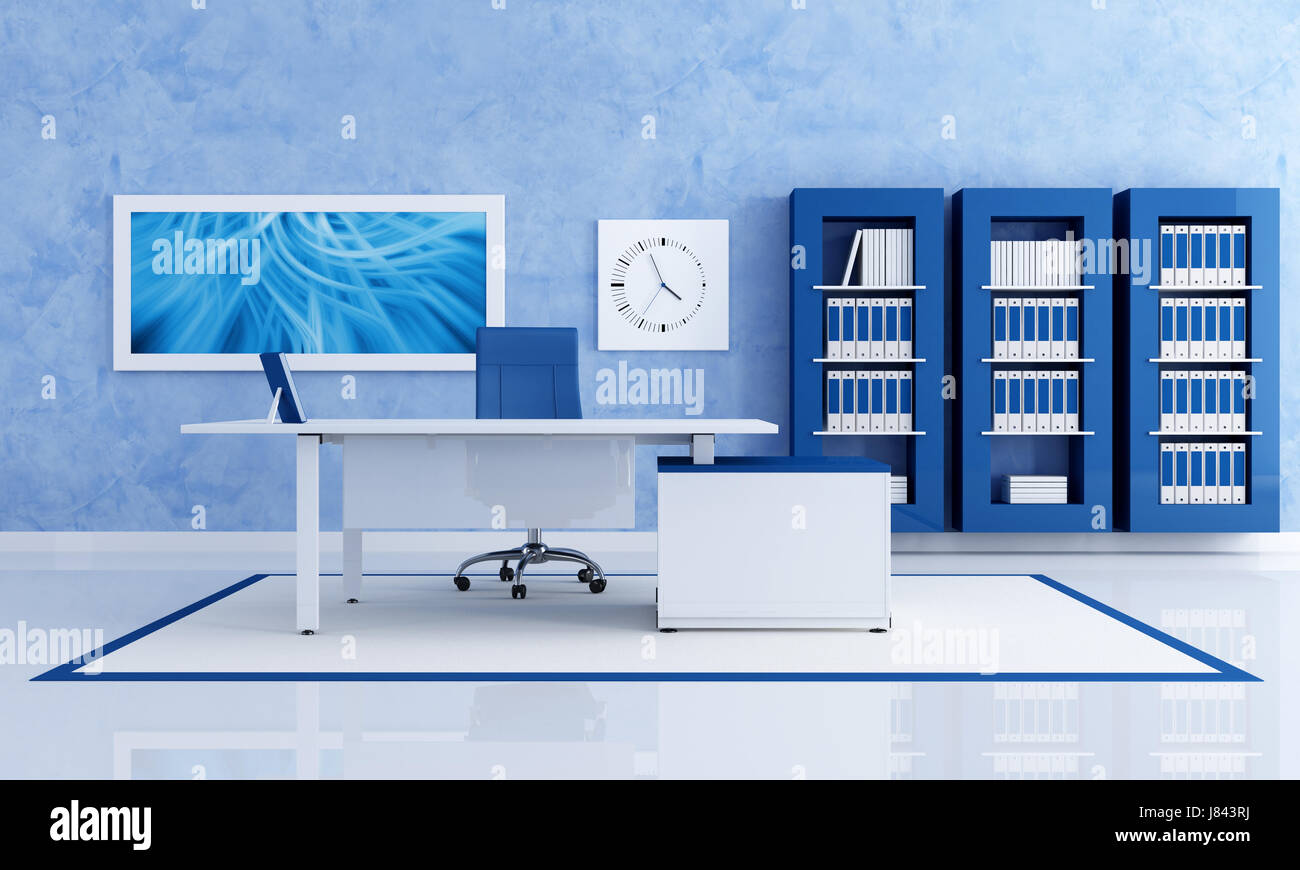 Poltrona da ufficio blu prenota escursioni mobilio moderno e modernità camera orologio interno Foto Stock