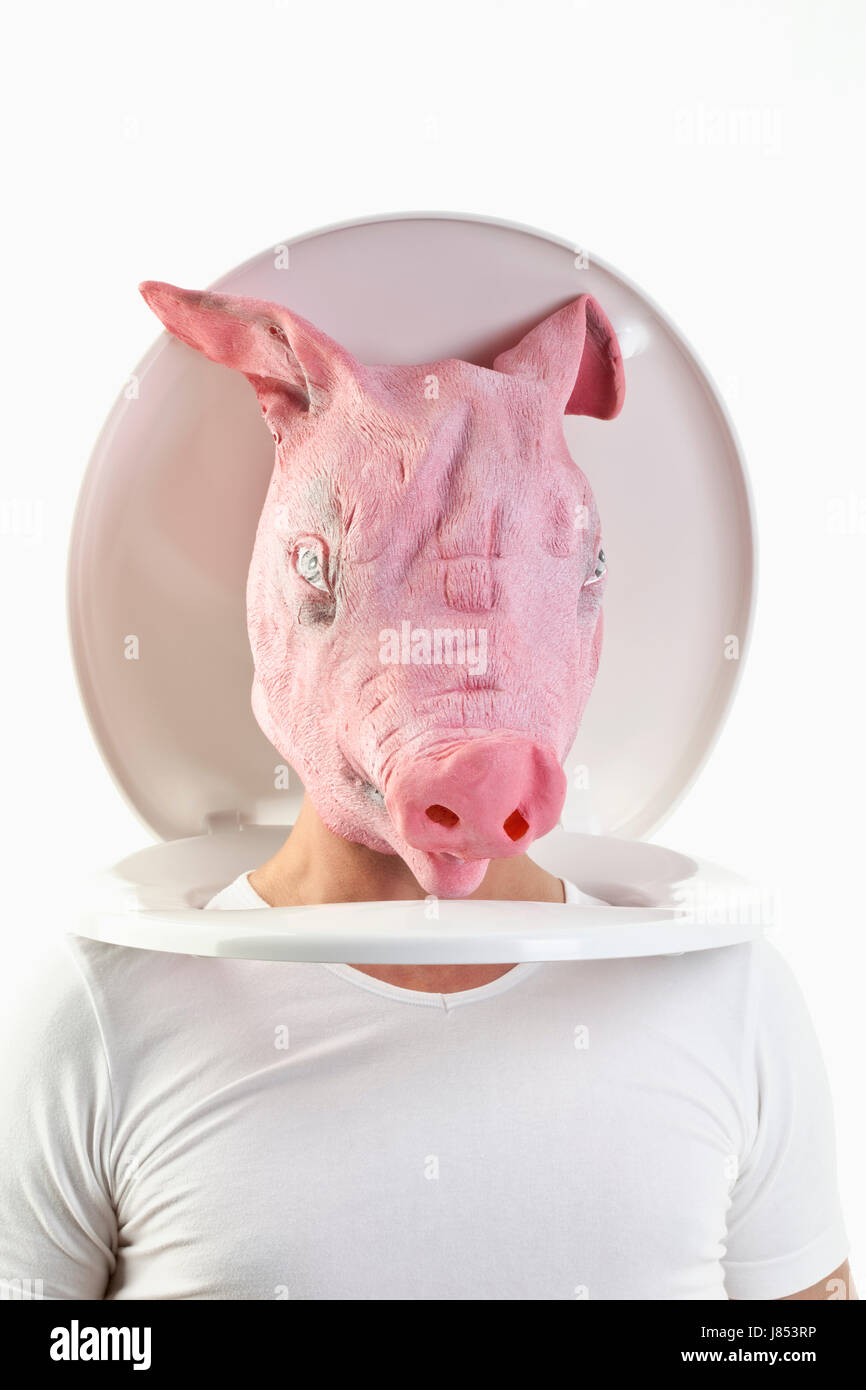 Bagno di fango sedile di gabinetto pittogramma il pittogramma del commercio maschera simbolo di salute di maiale Foto Stock