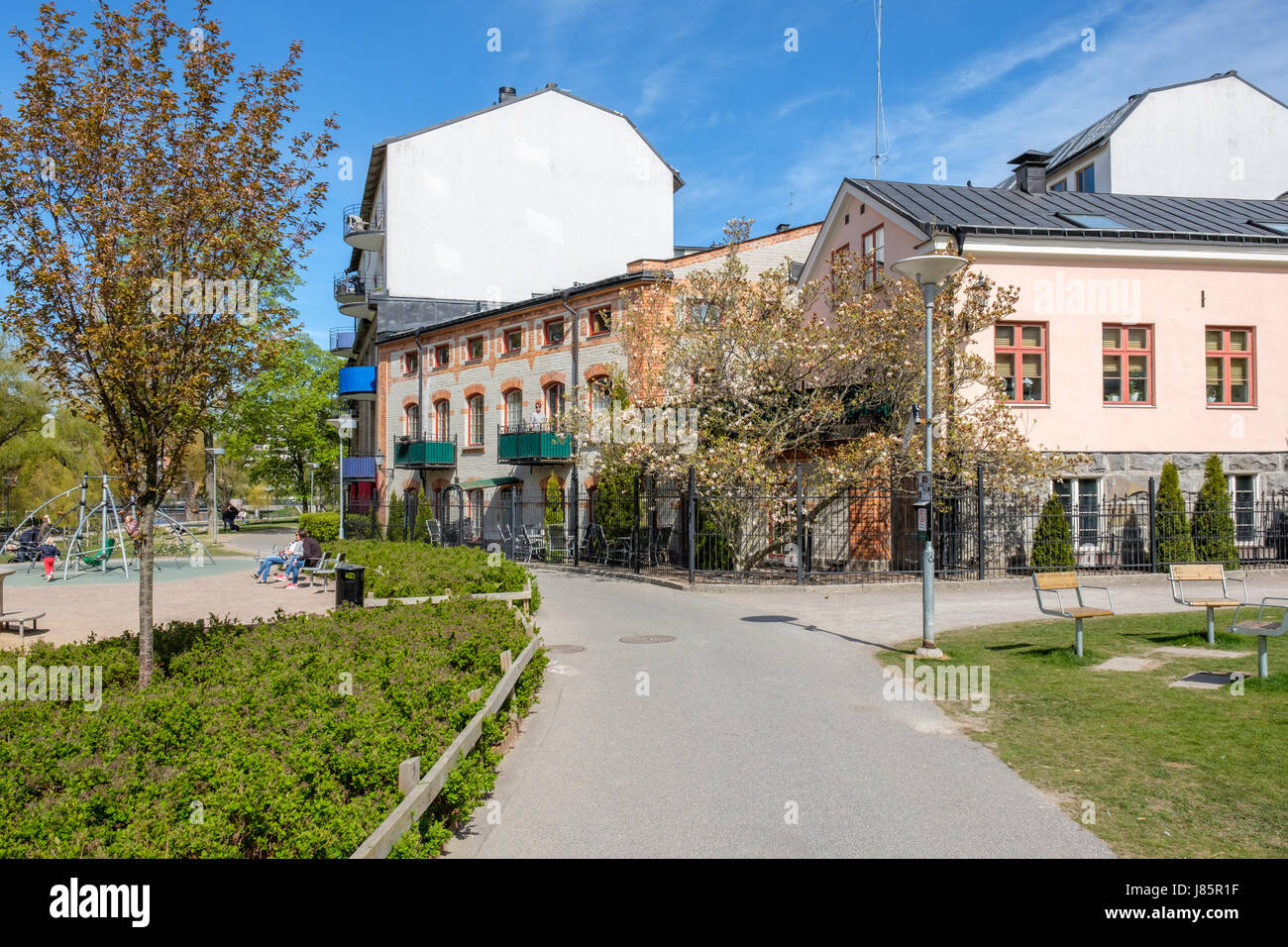 Il Waterfront Park Strömparken in Norrkoping. Norrkoping è una storica città industriale in Svezia Foto Stock