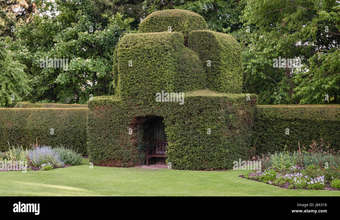 Chirk Castle Gardens, Wrexham, Wales, Regno Unito. Le siepi di tasso sono stati piantati da William Emes dal 1761 Foto Stock