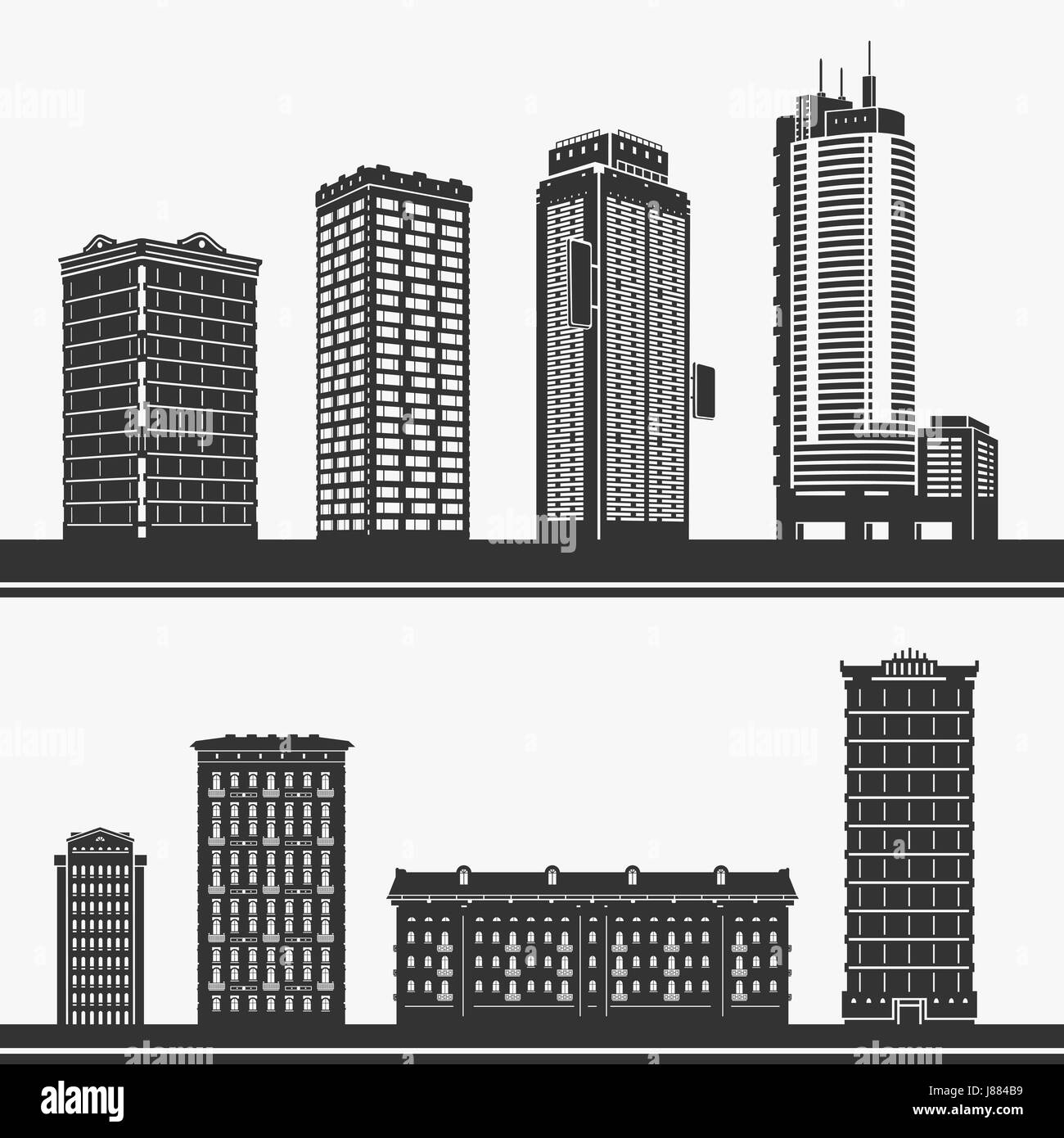 La costruzione di grattacieli e vettore di silhouette impostato Illustrazione Vettoriale