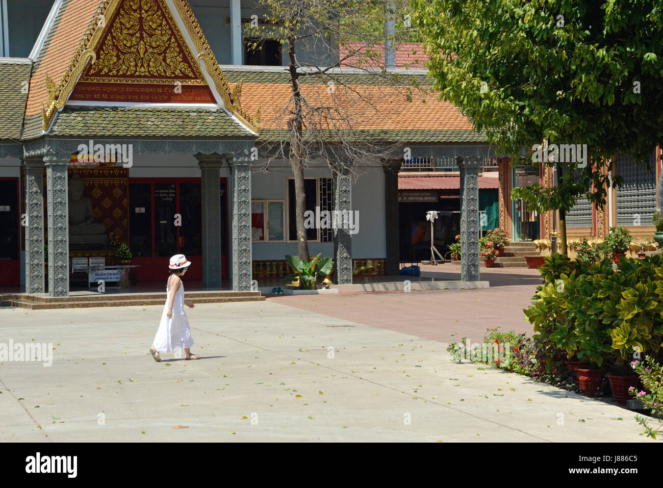 In scena al Wat Preah Prom Rath tempio, Siem Reap, Cambogia Foto Stock