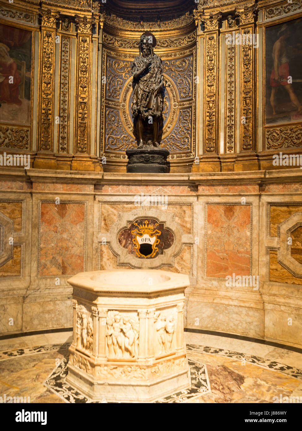 Fonte Batismal, Duomo di Siena Foto Stock