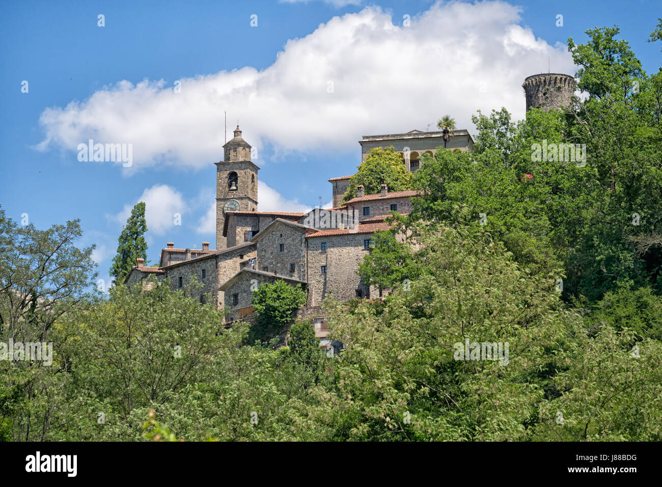 Comune di Bagnone vista. Sulla Via Francigena di pellegrinaggio. Foto Stock
