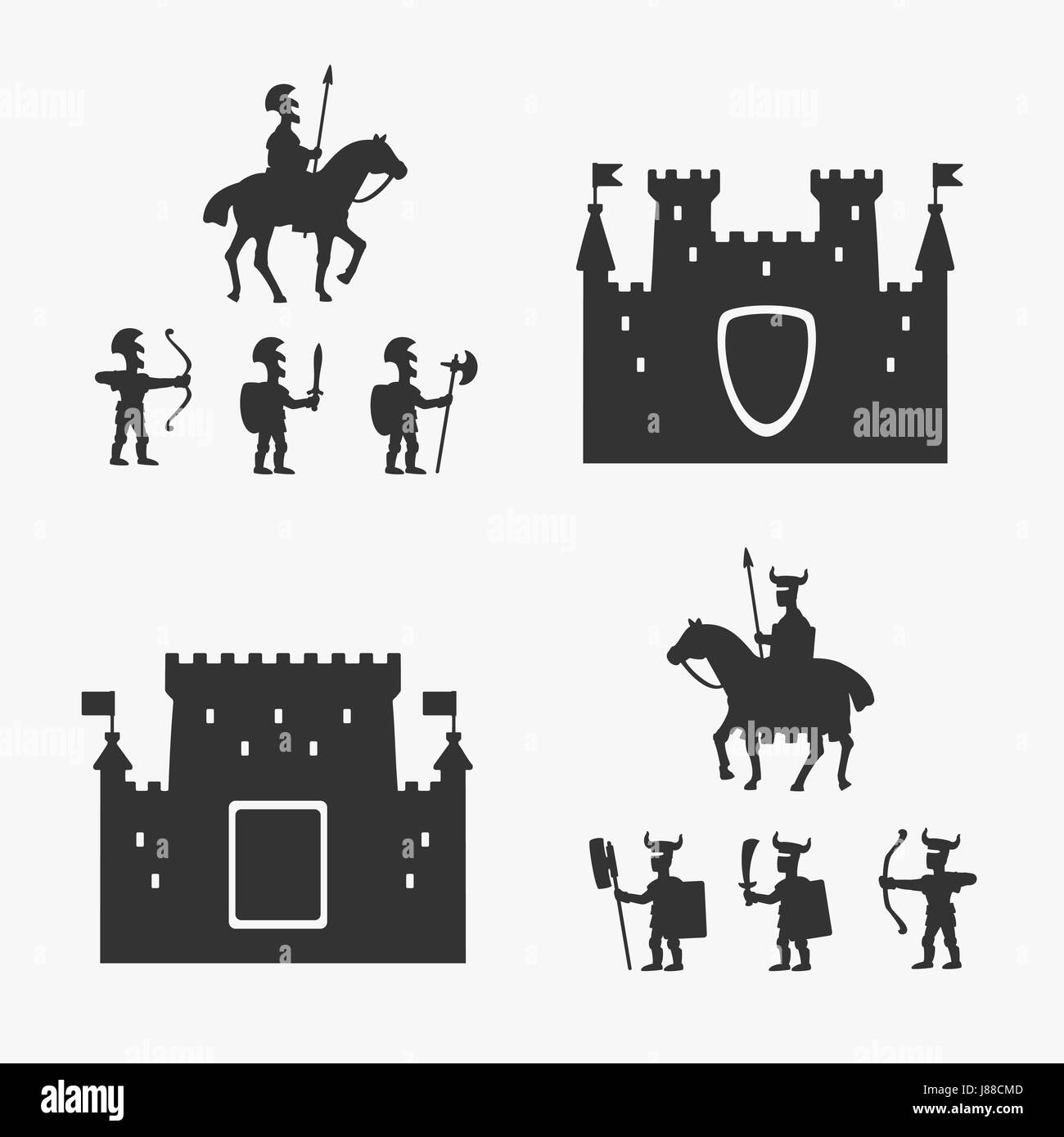 Esercito medievale e antichi castelli Illustrazione Vettoriale