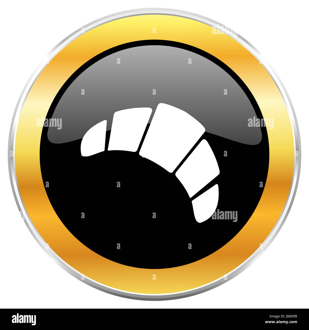 Cornetto nero icona web con bordo dorato isolati su sfondo bianco. Round pulsante lucida. Foto Stock