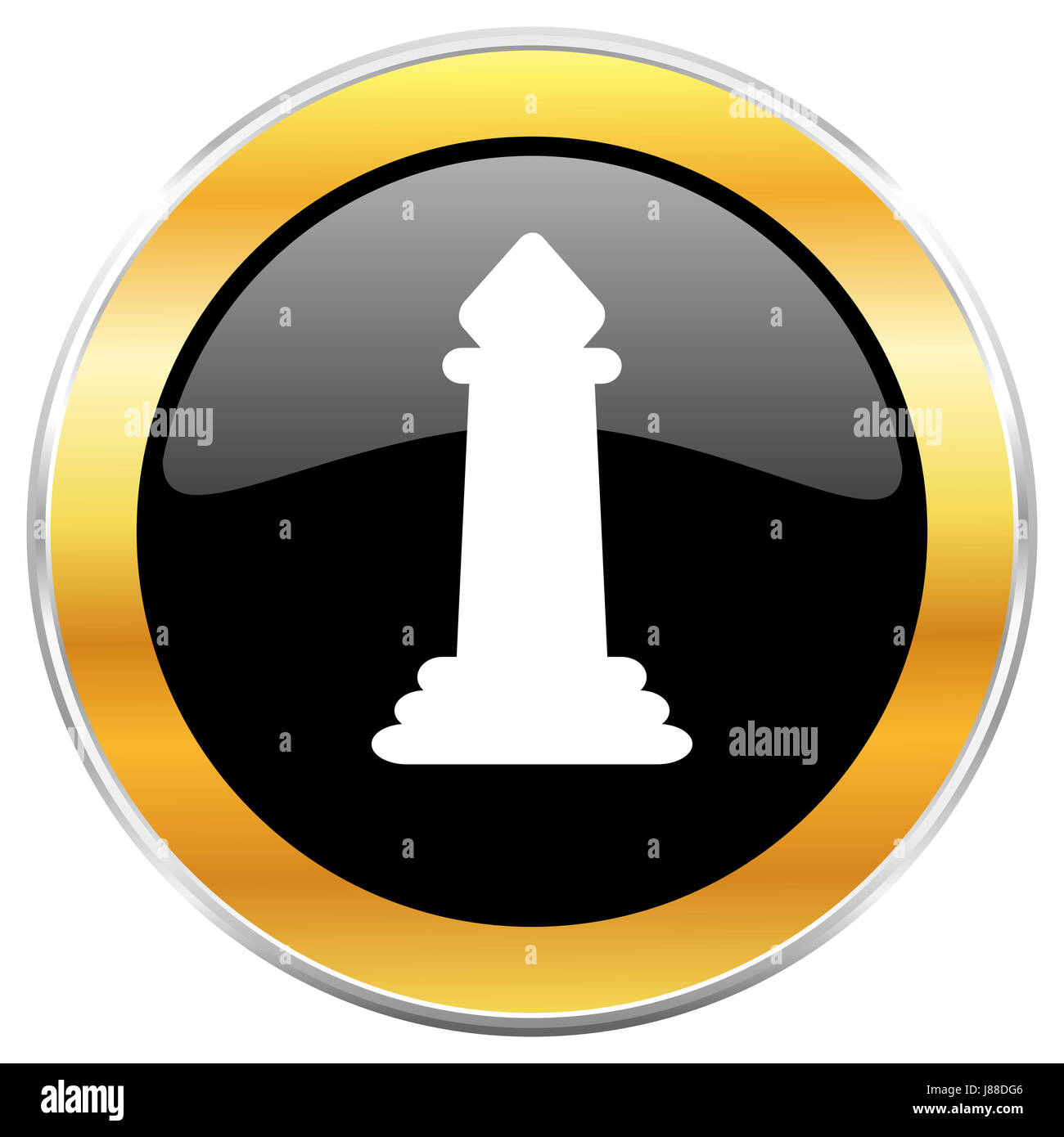Scacchi nero icona web con bordo dorato isolati su sfondo bianco. Round pulsante lucida. Foto Stock