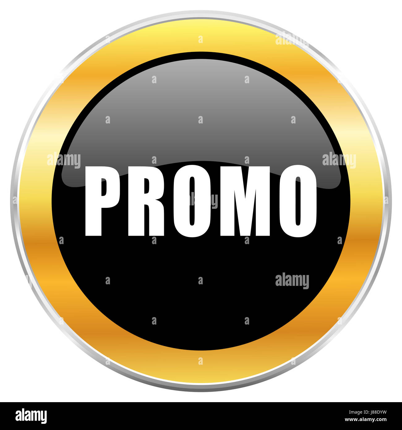 Promo nero icona web con bordo dorato isolati su sfondo bianco. Round pulsante lucida. Foto Stock