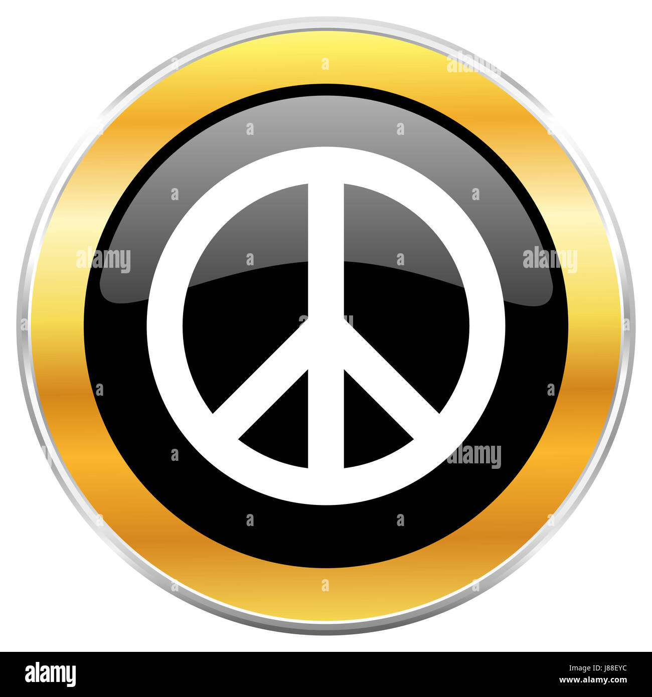 La pace nero icona web con bordo dorato isolati su sfondo bianco. Round pulsante lucida. Foto Stock