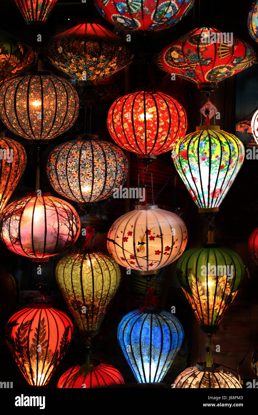 Lampions di Hoian, notturni del Vietnam Foto Stock
