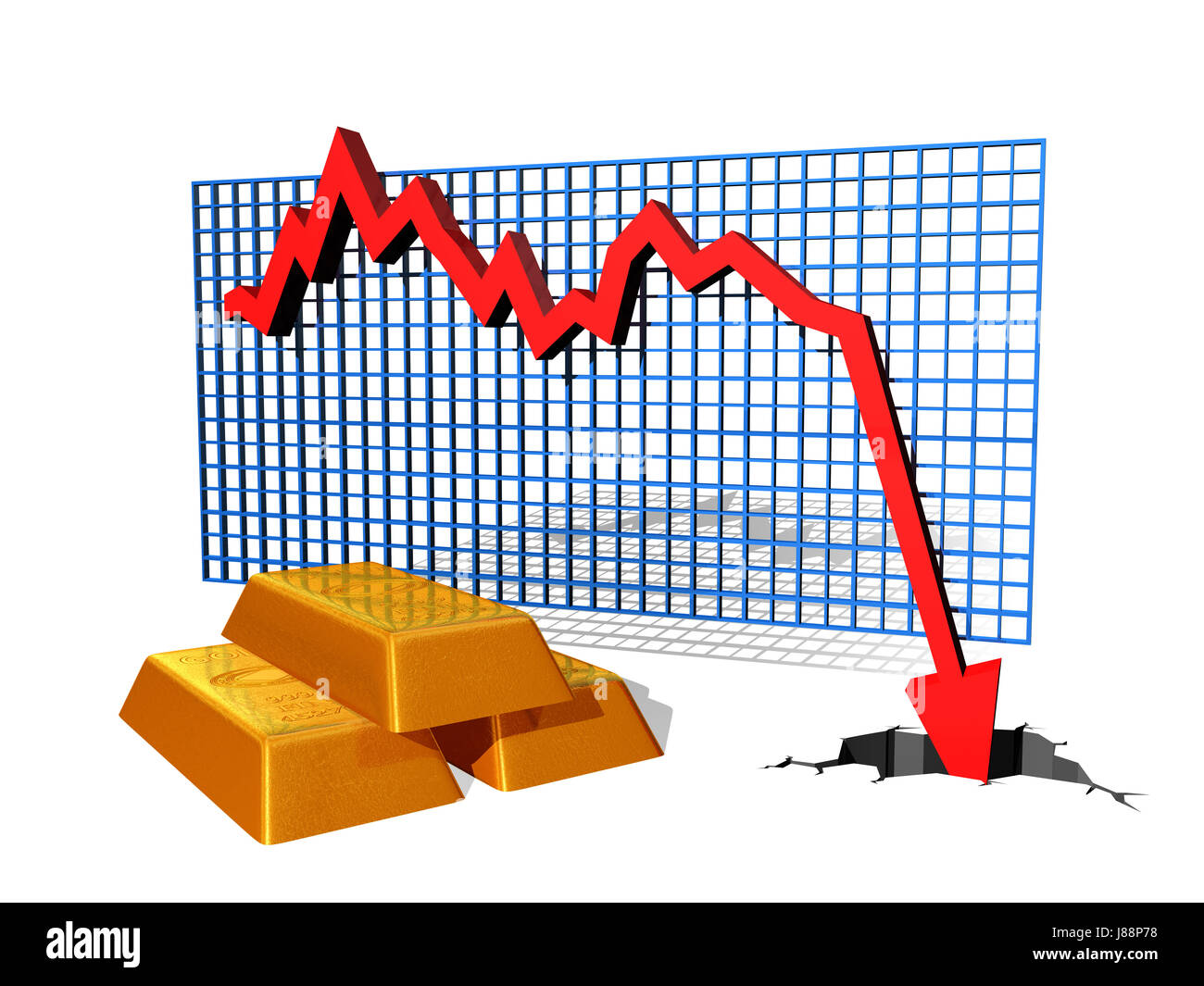 Grafico, metallo, Lingotto, prestazioni, freccia, grafico, oro, banca, di erogazione di prestiti Foto Stock