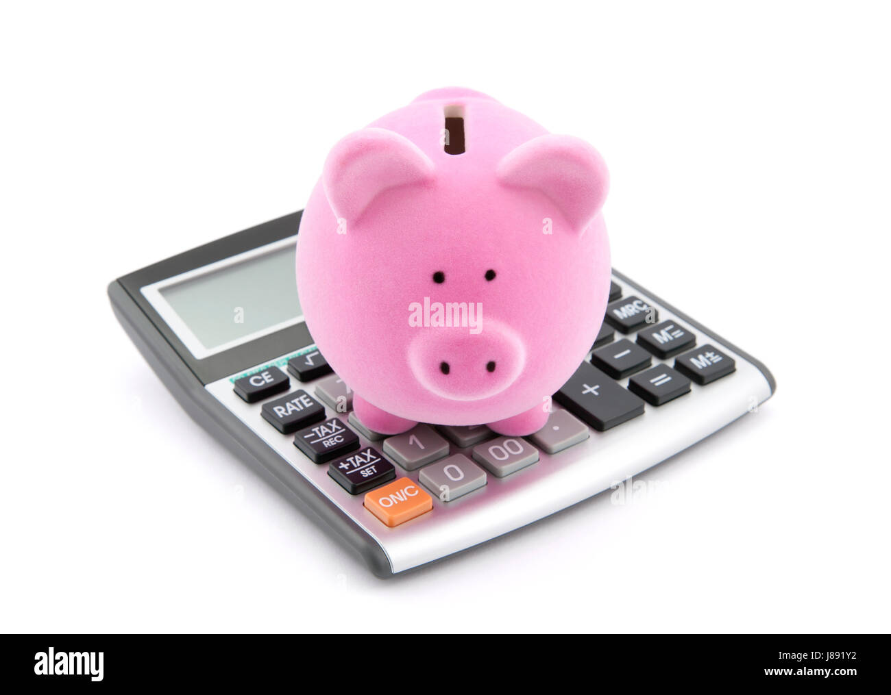 Banca, istituto di credito, economico, isolato, calcolatrice, salvare, budget, giocattolo, Foto Stock