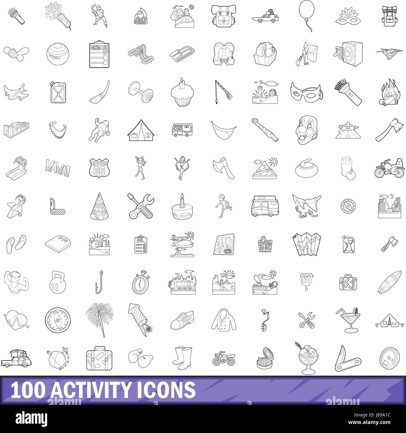 100 attività set di icone di stile di contorno Illustrazione Vettoriale
