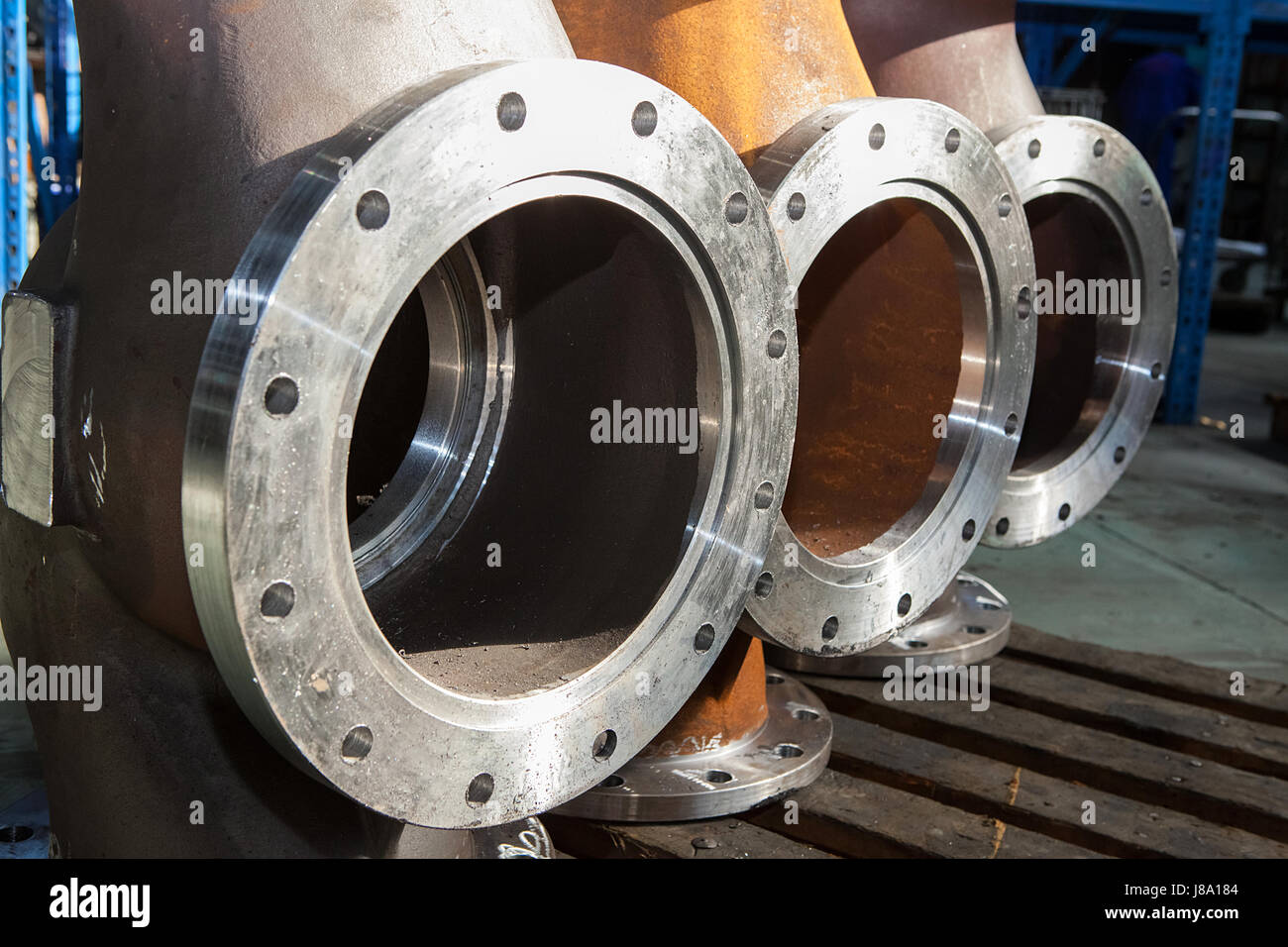 Background industriale da parte delle valvole di alimentazione, olio o industria del gas Foto Stock