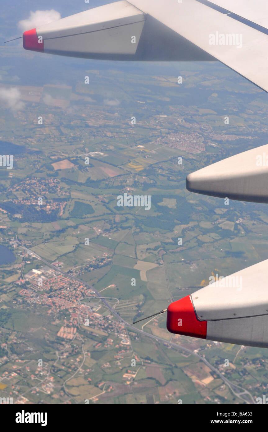 Blu, città, volo, cloud, nuvole, antenna, aeromobili, aereo, piano, Foto Stock