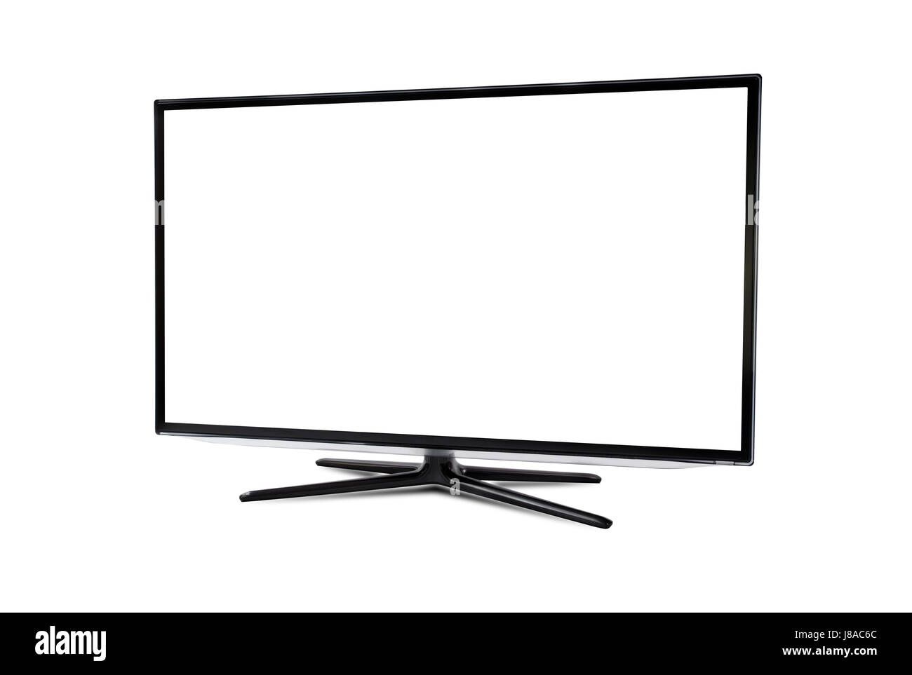 Smart TV con schermo vuoto isolato su sfondo bianco Foto Stock