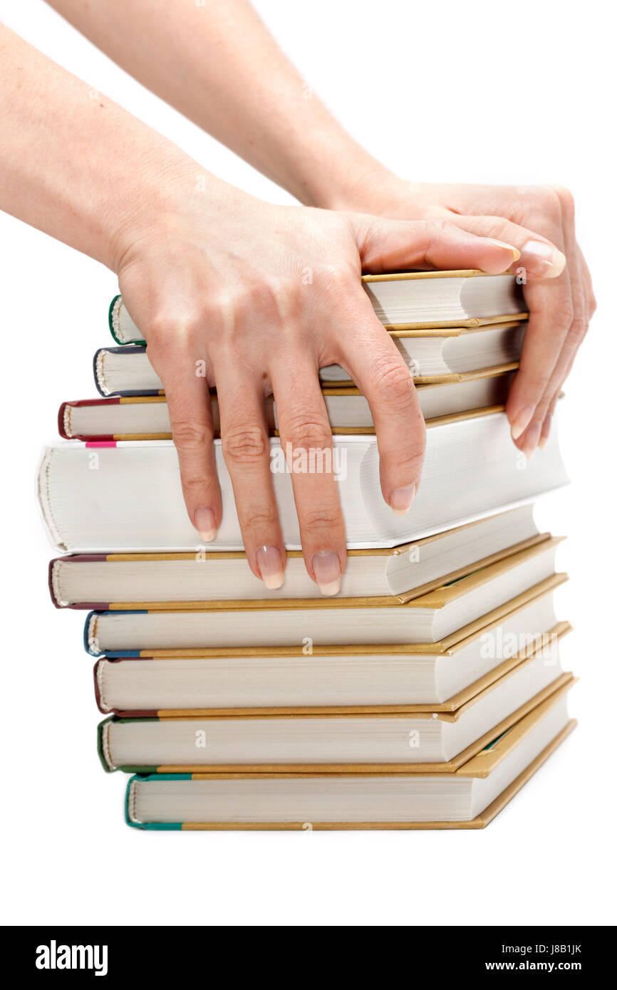 Mano, educazione, isolato, biblioteca, manicure, heap, pila, libro, letteratura, Foto Stock