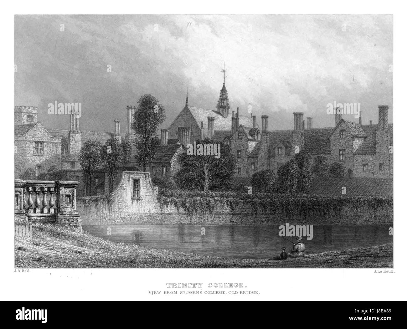 LeKeux Cambridge, c1840 Trinità 08, vista da St John's College vecchio ponte memorialsofcambr01wriguoft 0096 Foto Stock