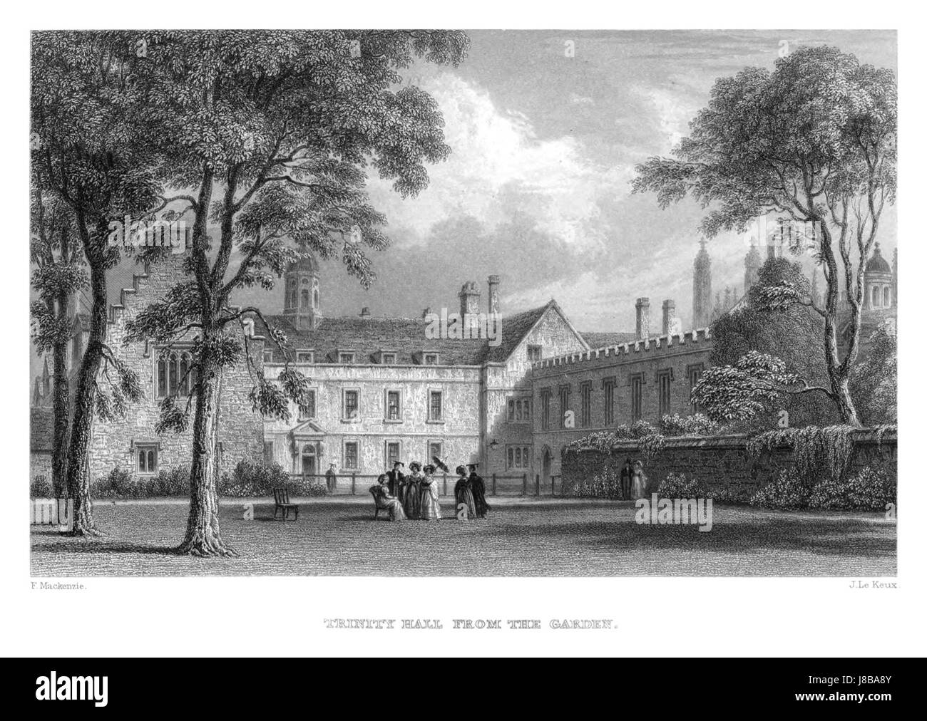 LeKeux Cambridge, c1840 Trinity Hall 02, dal giardino memorialsofcambr01wriguoft 0274 Foto Stock