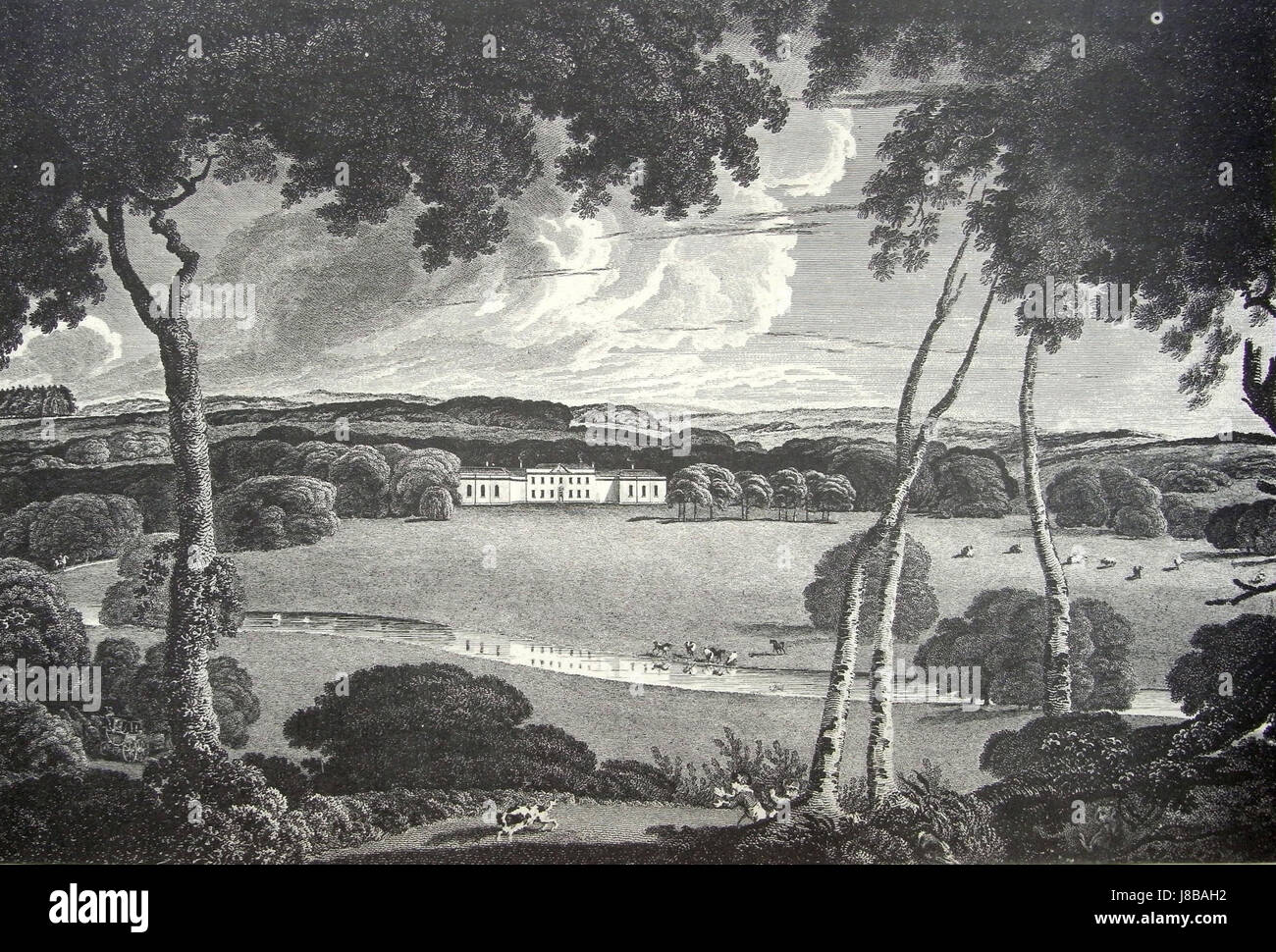 Fotografia di Downes House a Crediton, Devon, Inghilterra, scattata dal fotografo Bonner. L'immagine mostra le caratteristiche architettoniche di questo edificio storico. Foto Stock