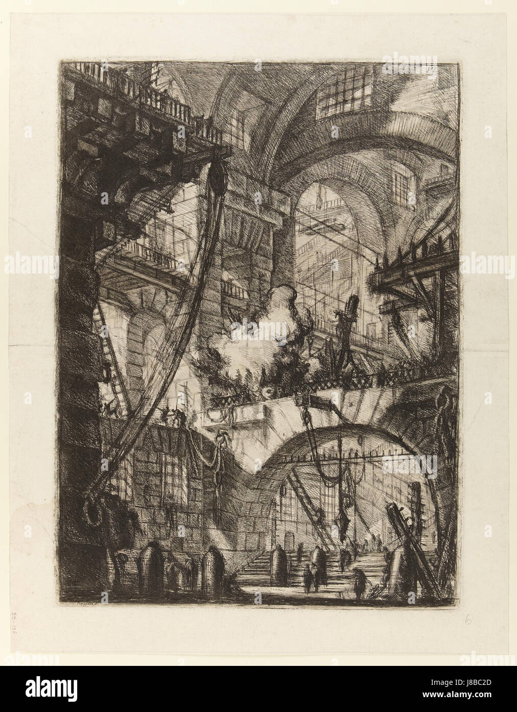 Giovanni Battista Piranesi Le Carceri d'Invenzione Seconda Edizione 1761 06 Il fuoco per fumatori Foto Stock