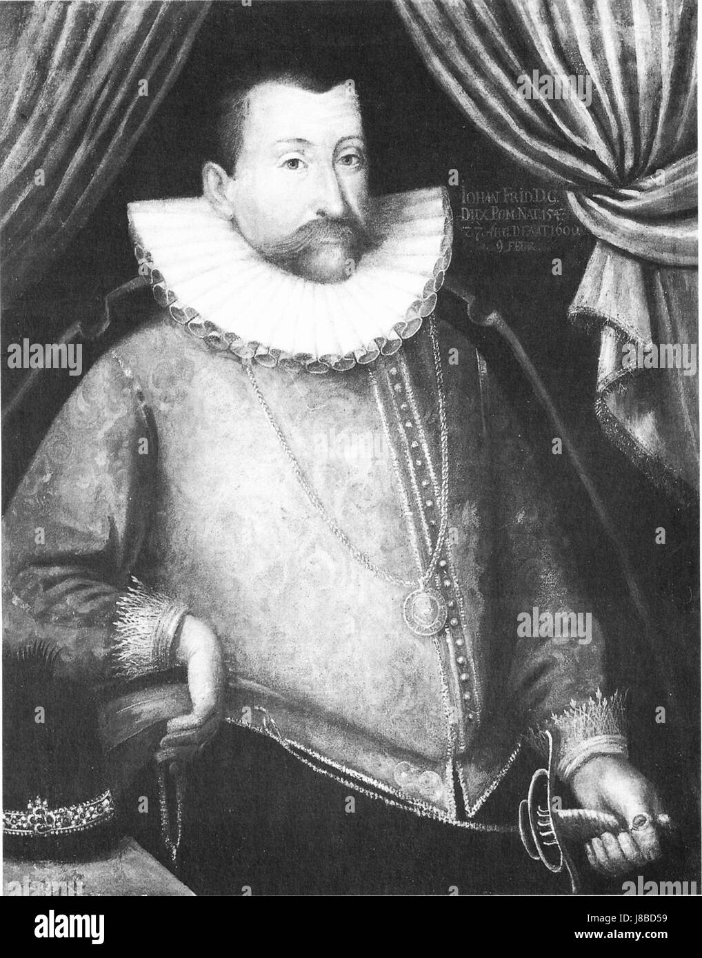 Johann Friedrich, una figura storica dell'anno 1600, riflette i valori culturali e artistici del primo periodo moderno, probabilmente all'interno della storia tedesca o europea. I suoi contributi possono riguardare arti, musica o borse di studio. Foto Stock