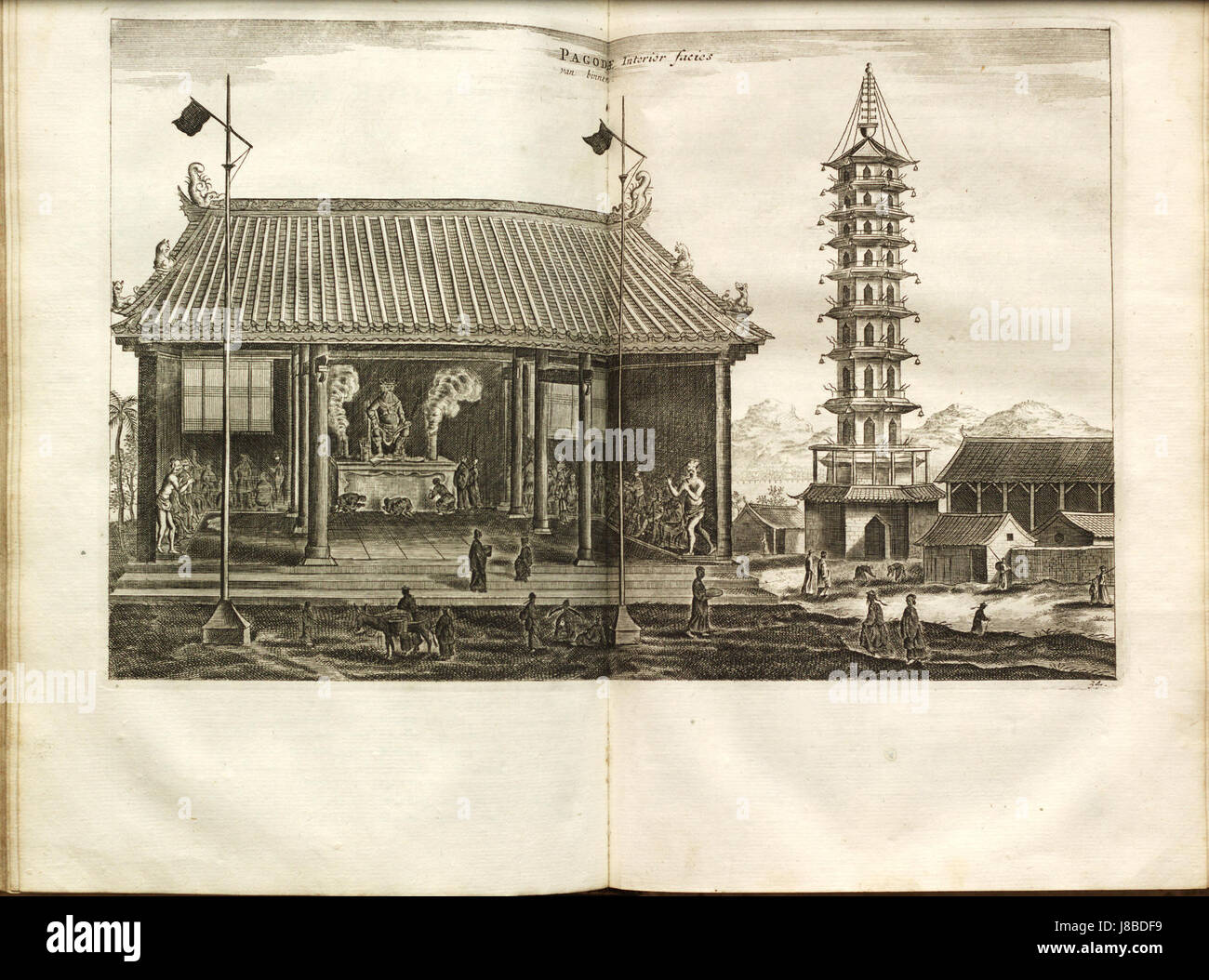 Johan Nieuhof era un esploratore olandese noto per i suoi racconti sulle Indie Orientali. Il suo lavoro "Gezandtschap" documenta le sue esperienze nella regione, compresa la sua visita alla Pagode van Binnen, una struttura notevole in Cina. Foto Stock