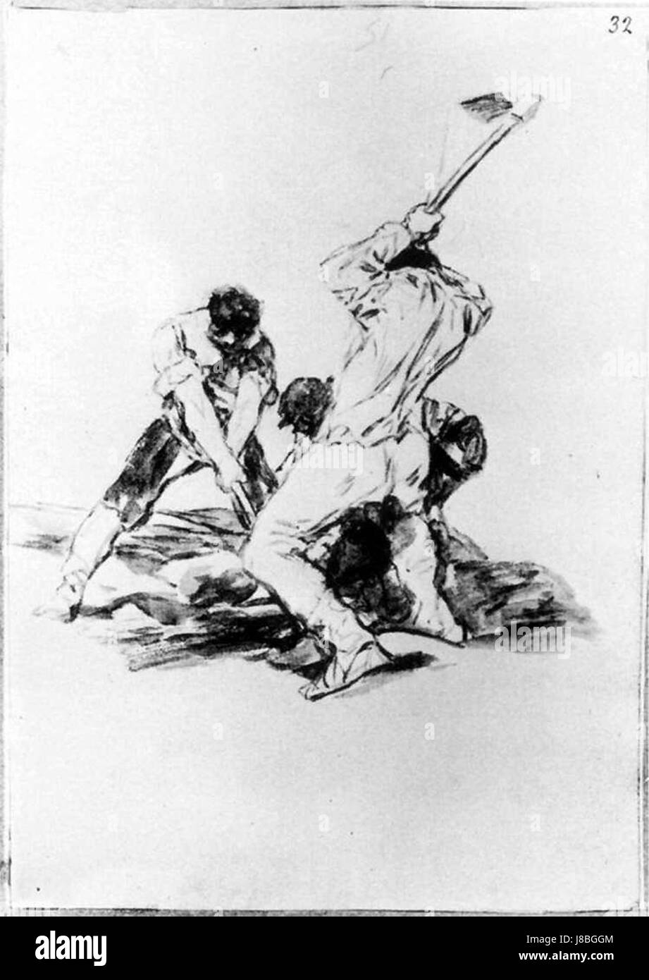 Questo titolo si riferisce a una delle opere di Francisco de Goya, che probabilmente raffigura tre uomini impegnati nello scavo, probabilmente dalla sua serie di opere oscure, satiriche o politiche. Foto Stock