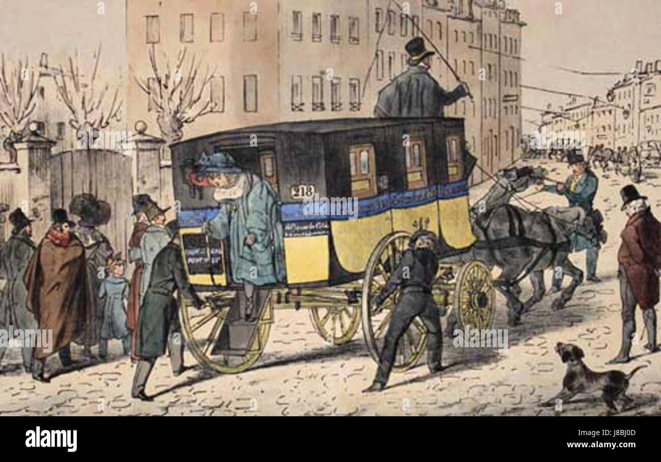 Questa immagine mostra un'illustrazione storica di una carrozza (Kutsche) di Gihaut, raffigurante il design e la funzionalità del trasporto in passato. Riflette i progressi nel trasporto e il ruolo delle carrozze nell'Europa del XIX secolo. Foto Stock