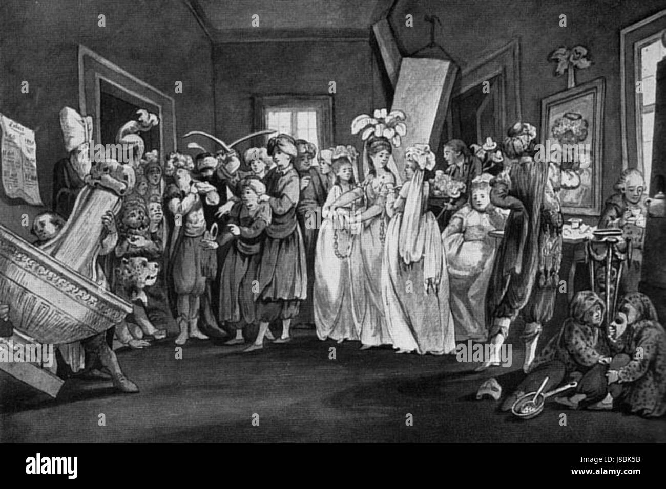 HinterDenKulissenVorAuffuehrungDerZobeisAquarellKraus1784S80 Foto Stock