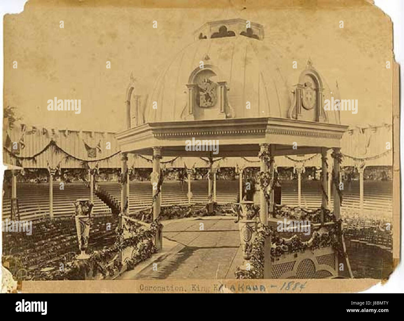 Il Padiglione dell'incoronazione di re Kalakaua, situato alle Hawaii, fu costruito per la sua incoronazione reale nel 1883. È un simbolo della storia e della cultura reale hawaiana. Foto Stock