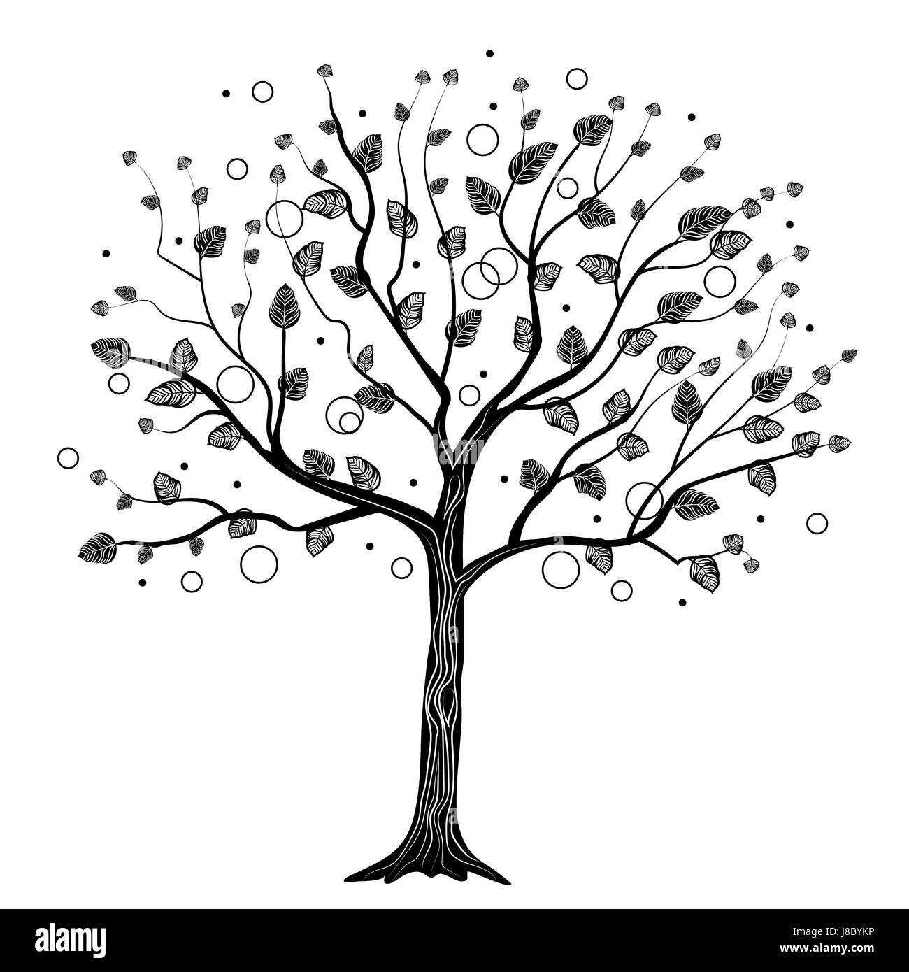 Albero nero con cerchi Illustrazione Vettoriale