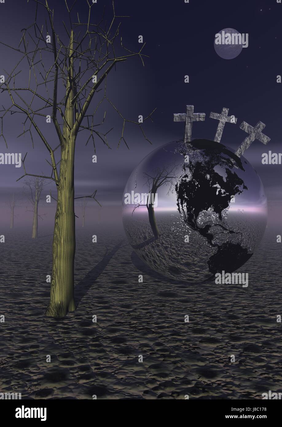 La morte, la croce, illustrazione, Globe, il pianeta terra, mondo, croci, Gesù, Foto Stock