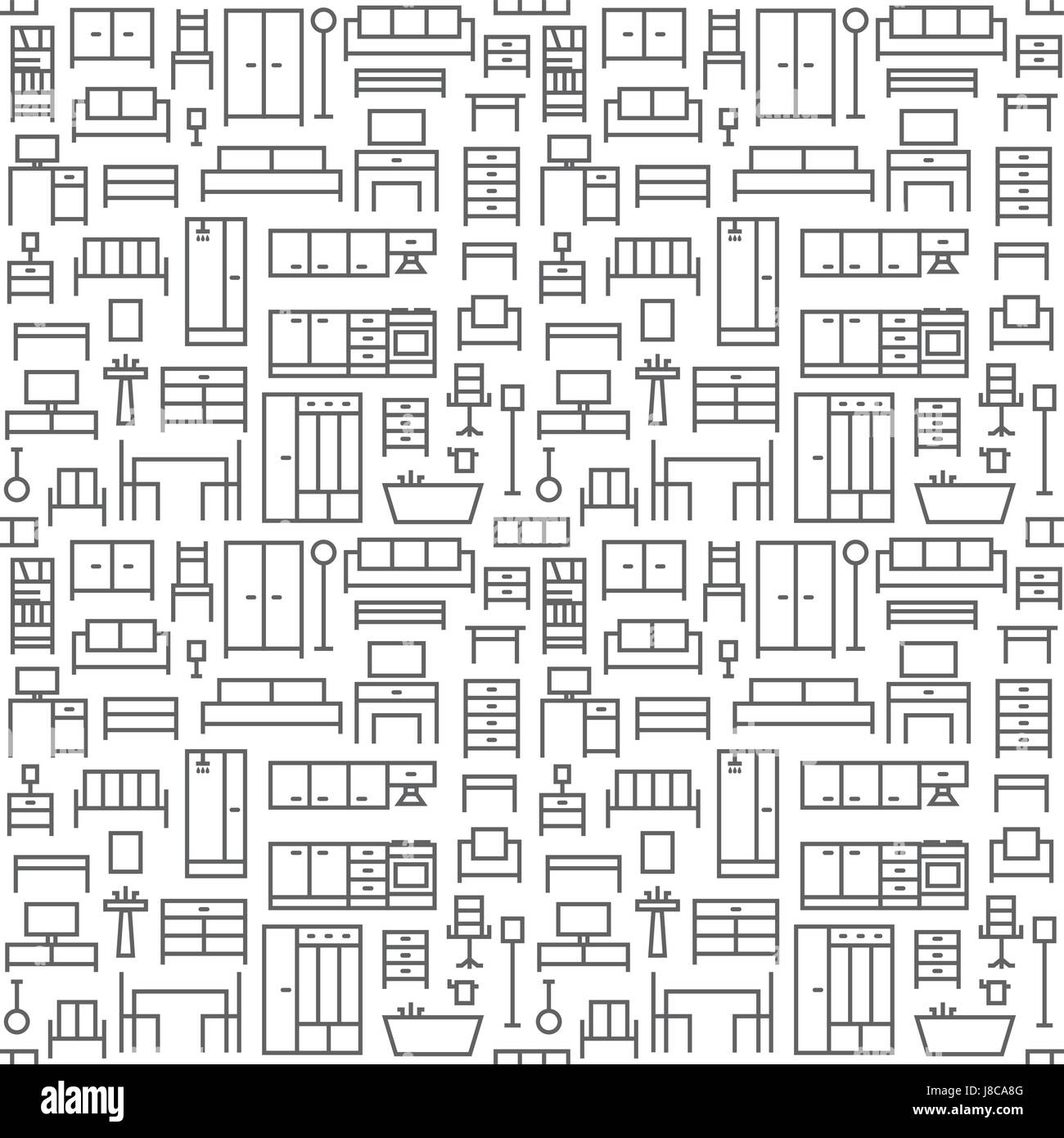 Mobili vettore a tema seamless outline sfondo modello 1 Illustrazione Vettoriale