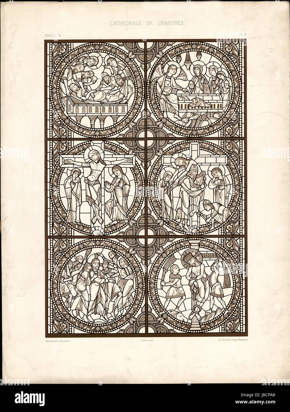 Monografie de la Cathedrale de Chartres Atlas Vitrail de la passione de Gesù Cristo piano H"feuille B Foto Stock