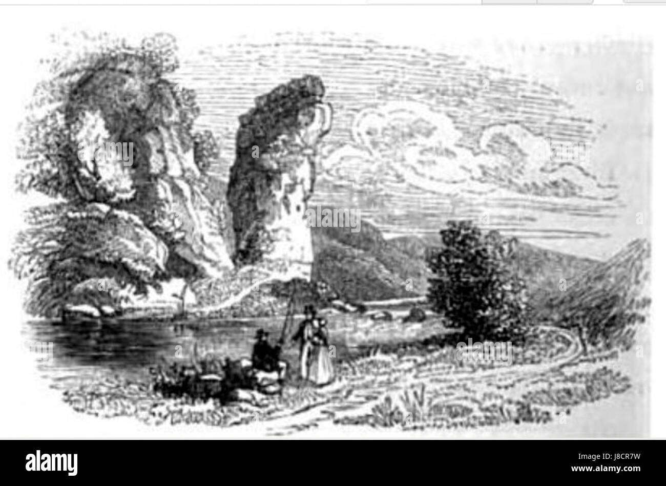 Questo dipinto di Hofland intitolato "Dovedale" ritrae una pittoresca scena della valle di Dovedale, rinomata per la sua bellezza naturale nel Regno Unito. Hofland cattura l'essenza tranquilla del landscapeâ, concentrandosi sulla luce e sulla natura. Foto Stock