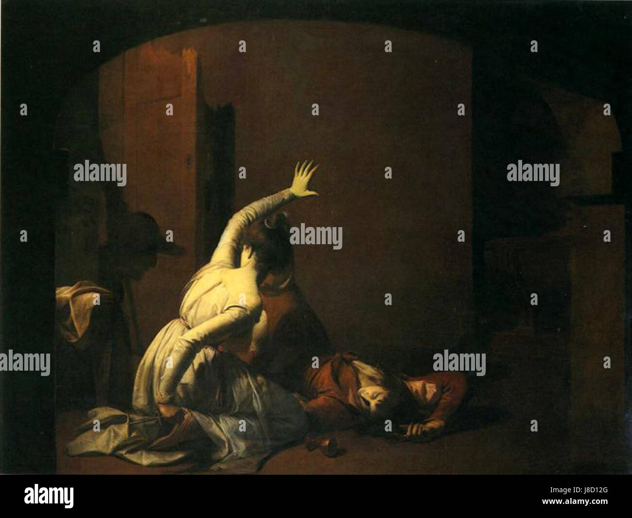 Il dipinto di Joseph Wright di Derby "Romeo e Giulietta: La scena della tomba" fu esposto nel 1790 e nel 1791. Cattura un momento drammatico dalla commedia di Shakespeare, concentrandosi sull'intensità emotiva della scena. Foto Stock