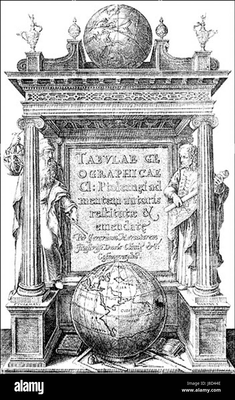 Marino e Tolomeo erano figure notevoli nell'antica geografia e cartografia. Marino era un geografo greco, mentre Tolomeo, un influente studioso egiziano, era noto per il suo lavoro in geografia e astronomia. Foto Stock