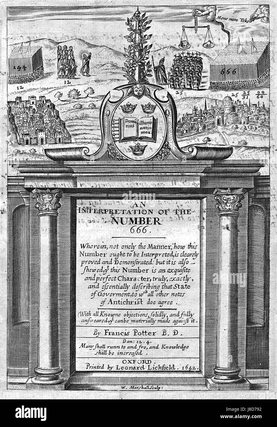 L'opera di Francis Potter, "An Interpretation of the Number 666", approfondisce il significato biblico e simbolico del numero 666, spesso associato al concetto di Anticristo. L'interpretazione di Potterâ esplora contesti teologici, storici e culturali, offrendo approfondimenti sul suo controverso e complesso simbolismo. Foto Stock
