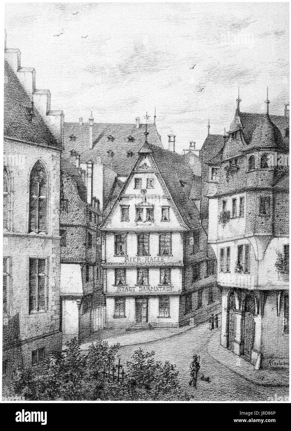 Una fotografia dell'area dietro gli archivi della città di Francoforte sul meno, scattata da Adolf Koch, raffigurante una parte storica della città. Foto Stock