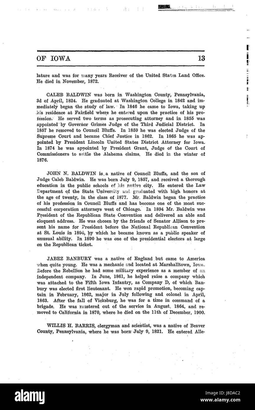 La storia di Iowa sin dai primi tempi al inizio del ventesimo secolo, Volume 4, pagina 13 Foto Stock